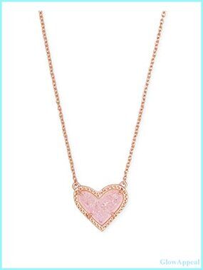14k Rose Gold Plated Heart Pendant Necklace Adjustable 15-17 Inch Women Fashion